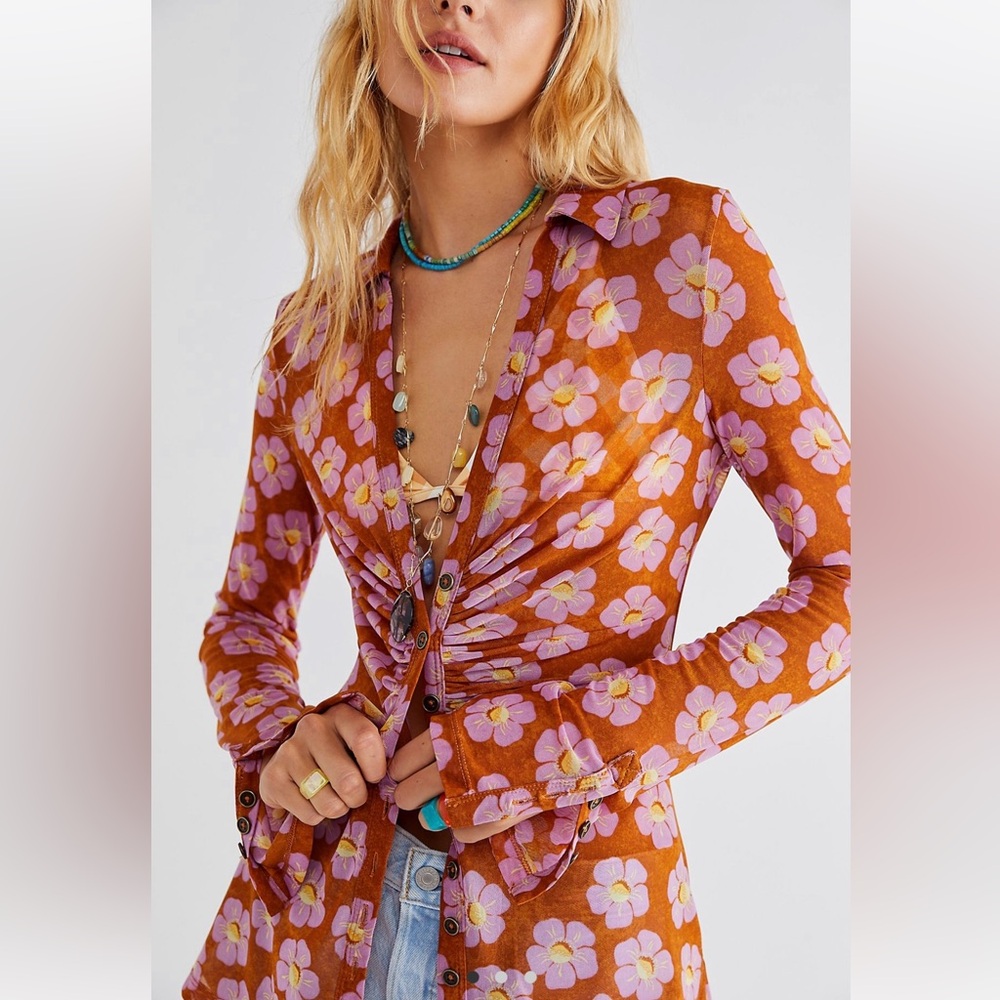Free People lucky shirt in color coffee combo